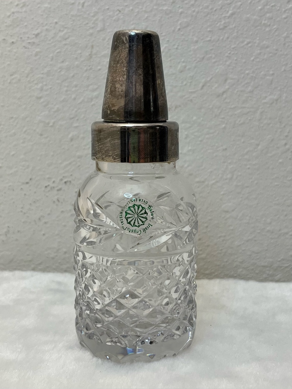 Vintage Galway Irish Crystal Cut Glass Baby Bottle Acid Etched